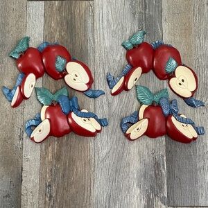 Home Interiors Red and Blue Apple Wall Accents 4 pieces